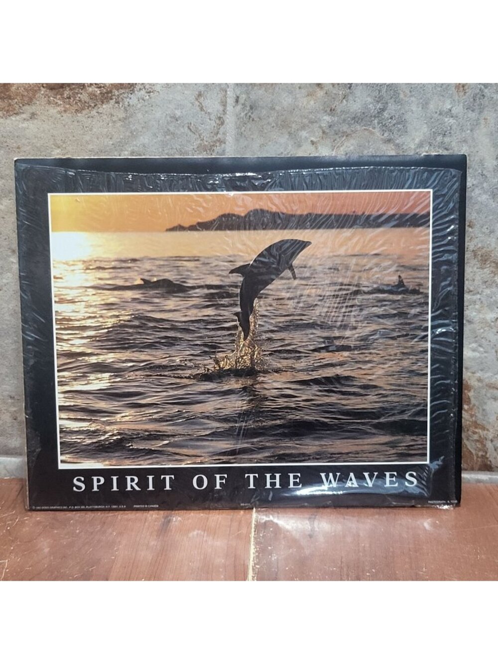 Vintage Unframed Spirit of the Waves Art Print 1993 Dolphin Jumping at Sunset